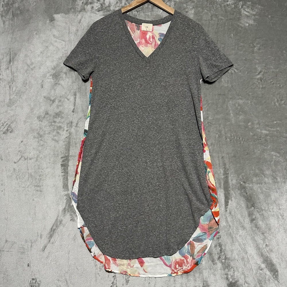 Anthropologie T.la Sheer Floral Tunic V Neck T Shirt Dress Womens Sz S Side Slit